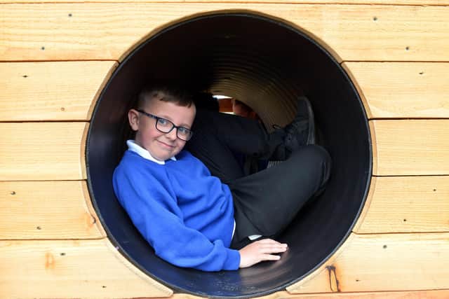 One pupil enjoying the new new play area pirate ship.