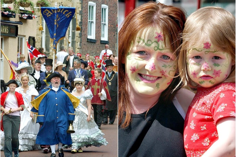 Parade and painted faces at the 2004 Alnwick Fair.