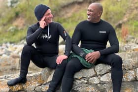 Robson and Les Ferdinand in Beadnell. Picture: BBC