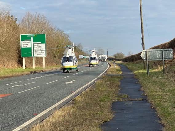 Air ambulances on the A1 near Eshott.