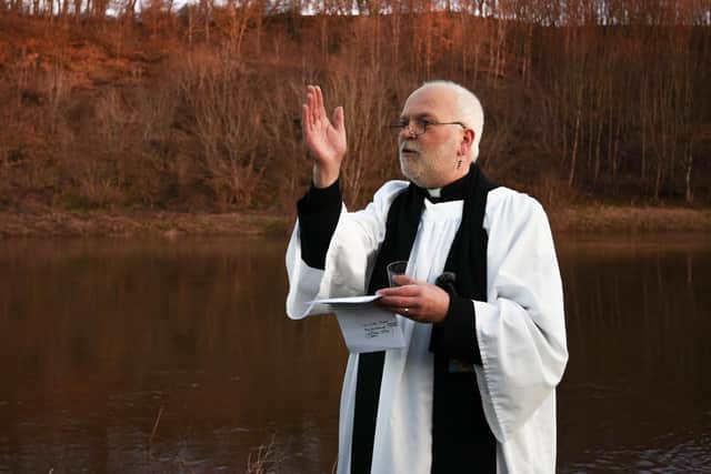 Rev Rob Kelsey, vicar of Norham, pictured during the Blessing of the New Fishing Season event. Picture by Lucie Machin.