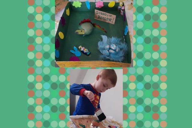 A glimpse behind the scenes as Jayden, age 3, creates his dinosaur masterpiece.