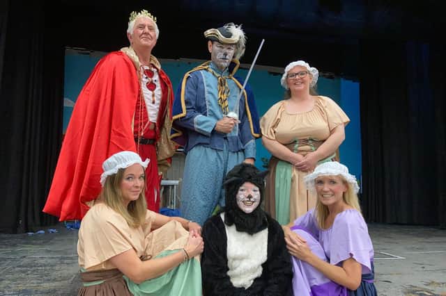 Members of the Morpeth Pantomime Society Puss in Boots cast: David Clarke, Eric Tolman, Mandy Dalglish, Jane Pedersen, Martha Gammer and Laura Street.