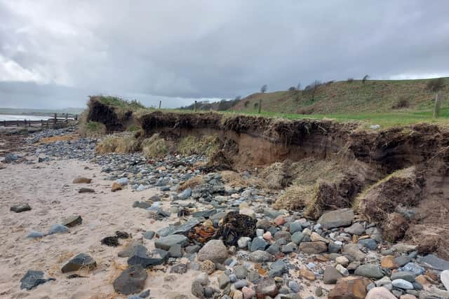 Areas of the beach without scrap concrete or WW2 defence blocks are exposed to the rough tides.