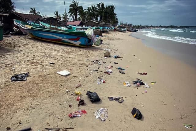 Plastics washed up on the beach in Sri Lanka