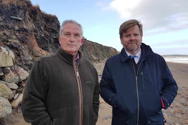 Cllrs Glen Sanderson (left) and Nick Oliver (right) at the site during an earlier pre-Covid visit.