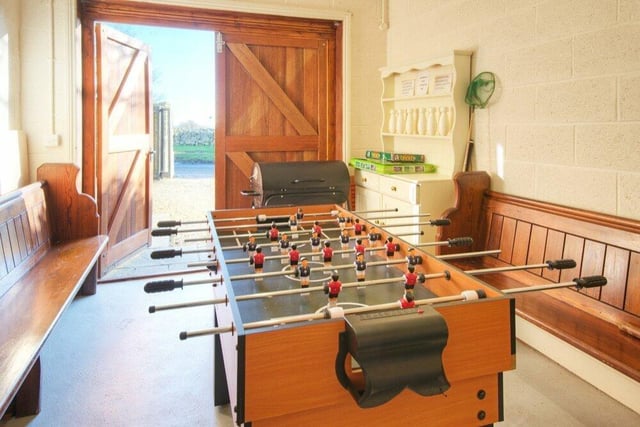 Garage converted into a game room.