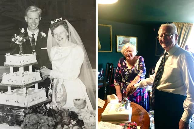 Rev David Johnson and Doreen Johnson pictured on their wedding day and at their diamond wedding anniversary party.
