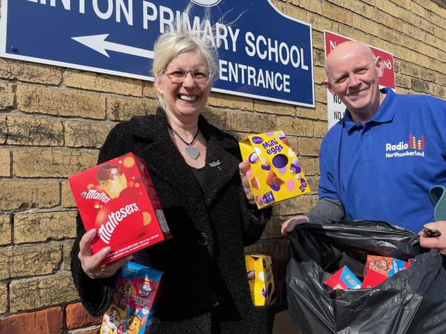 Headteacher Samantha Mason, of Linton Primary, with Tom Stewart, of The Good Egg Partnership.