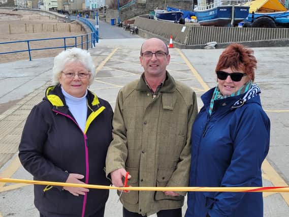 The official opening with (from left): Local Ward Councillor Liz Simpson, Cabinet Member for Local Services with NCC Councillor John Riddle, and Newbiggin Town Councillor Fiona Rowley.