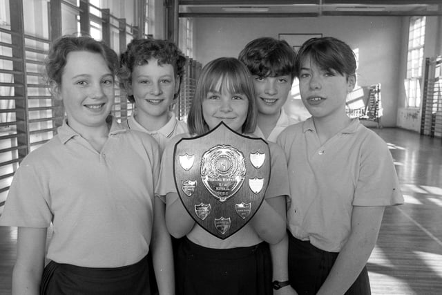 The Dukes Middle School, Alnwick, under 13 netball team who had just won a local inter-school competition in 1990.