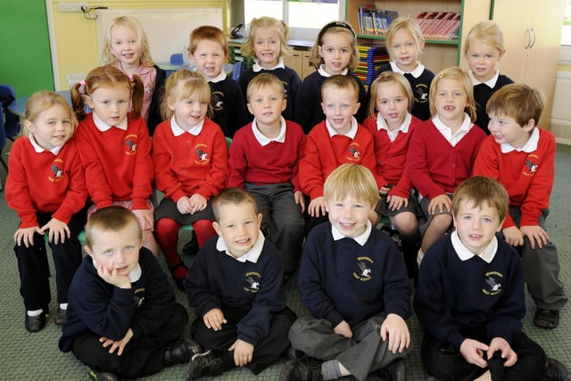 The new intake of pupils at Seahouses First School.