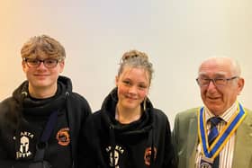 Archie Stevenson and Poppy Shaw are congratulated by Rotary Club president Jim Jamieson. Picture: Berwick Rotary Club.