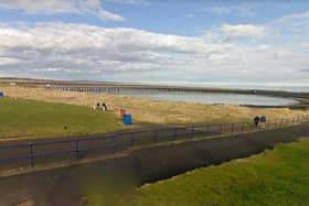 The RNLI and Coastguard teams worked together to help the man and dog after they got into difficulties near the North Pier at Amble. Image copyright Google Maps.