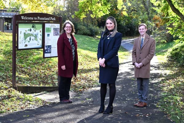 From left, Rachel Turnbull of Citizens Advice Northumberland, Charlotte Williams and Thomas Monaghan.