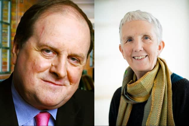 James Naughtie, Radio four presenter on 'Today' and 'Book Club', and Ann Cleeves, author and guest speaker. Left picture: BBC. Right picture: Alnwick Playhouse.