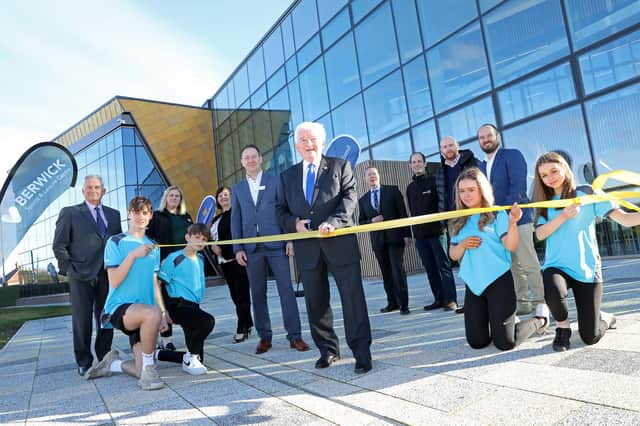 The ribbon cutting for the new sports and leisure centre in Berwick was carried out by Coun Jeff Watson, county council cabinet member with responsibility for healthy lives. Picture by Helen Smith.