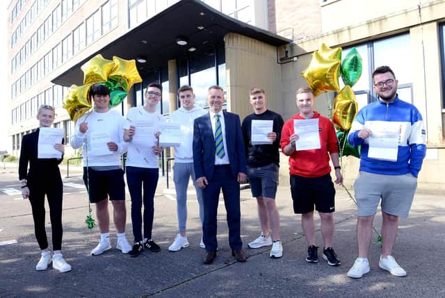 Pupils at Northumberland College collect their BTEC results from the Ashington campus.