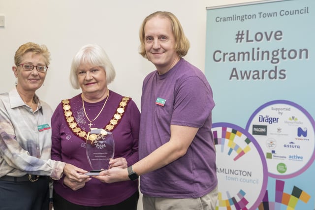 Coping with Cancer Northeast was presented with the Charity Champion Award by Cramlington Town Mayor Loraine De Simone. This charity continued to support people with cancer throughout the pandemic to cope with the emotional, mental, and social health issues this presented.