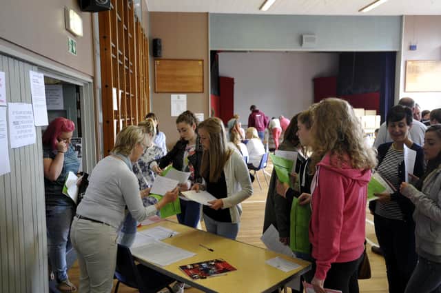 Students at the GCSE results collection at Duchess's Community High School in Alnwick.