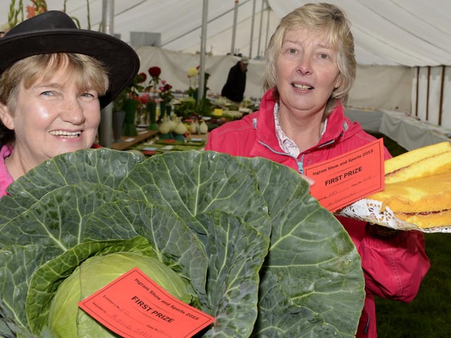 Ingram Show 2015 Competing cousins! Rosie Smith with her cabbage and Margaret Drummond and her Victoria Sponge were both winners.