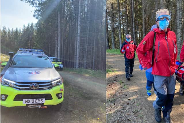 Mountain rescue teams assisted North East Ambulance Service after a cyclist was injured in a fall at Kielder.