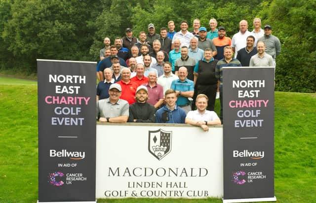Bellway North East’s team at the Macdonald Linden Hall Golf and Country Club, fundraising for Cancer Research UK.
