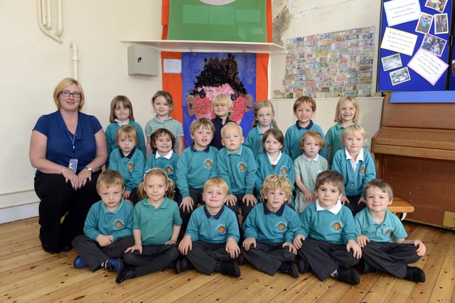 Miss Horner and the new pupils at Thropton First School.