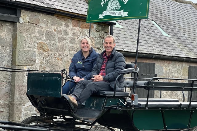 Robson Green with Anna Cockburn at Hay Farm Heavy Horse Centre, in Ford and Etal.