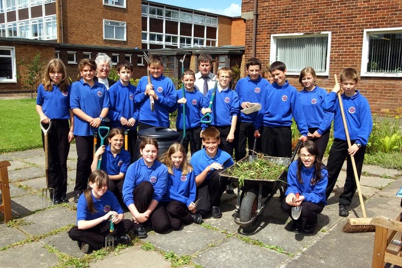 Green-fingered youngsters at Lindisfarne Middle School, Alnwick, received a compost bin from Alnwick in Bloom and Alnwick District Council in June 2003.