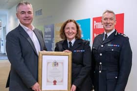 PSA President Paul Fotheringham, Chief Superintendent Janice Hutton and Northumbria Police Chief Constable Winton Keenen QPM.