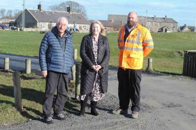 Cllr Adrian Hinchcliffe, Cllr Wendy Pattison and Jamie Drysdale, manager of MGL’s Longhoughton Quarry.