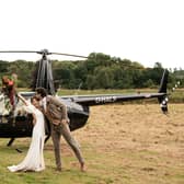 Matthew and Jeannie Scott enjoy their helicopter wedding experience. Picture: Helen Burt. iXO stories.