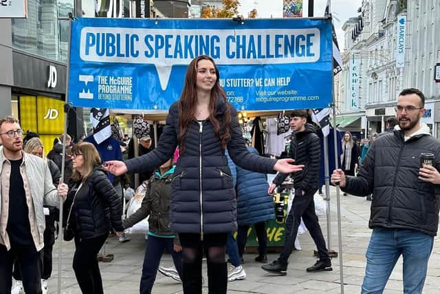 Laura Logan public speaking in Newcastle.