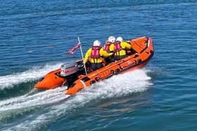 Berwick-upon-Tweed RNLI on their way to Spittal beach - helmsman Michael Percy and crew Amy Faragher and Paul Smith.