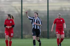 Libby Rees celebrates scoring against Hull United. Picture: Alnwick Town Ladies