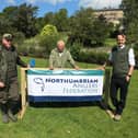 Northumbrian Anglers Federation chairman Dr Mike Dodd and head bailiff Willie Farndale, with Federation president the Duke of Northumberland.