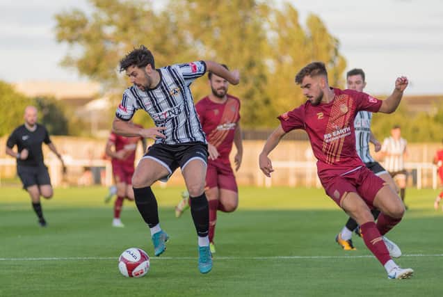 Scott Heslop in action against Bradford Park Avenue. Picture: Ian Brodie