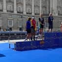 Steve Carragher of Alnwick Tri on the top step of the podium after his win in the European Sprint Triathlon Championships in Madrid. Picture: Alnwick Tri