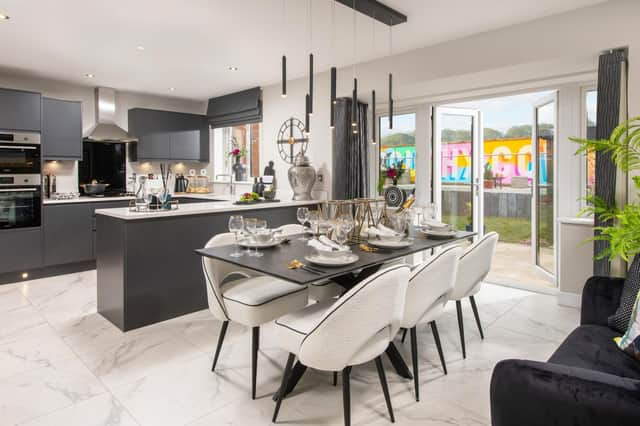 Kitchen-diner of Bellway’s The Bowyer house type, one of the properties for sale at Meadowcroft