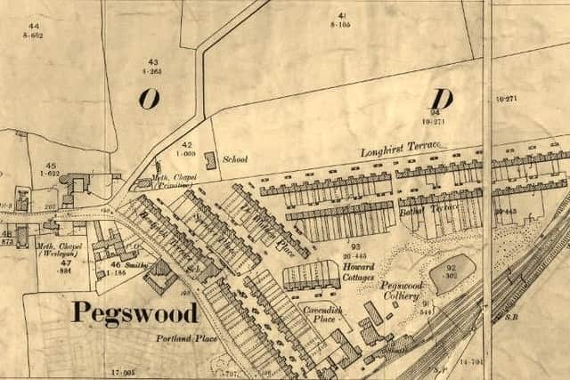 Pegswood Colliery marked on a map in 1897.