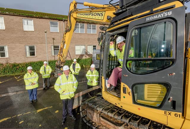 Anne-Marie Trevelyan MP marks the start of works on Northumbria Healthcare’s new hospital in Berwick with chief executive Sir James Mackey and Annaluisa Wood, Damon Kent, David Smailes and Marion Dickson from the trust.