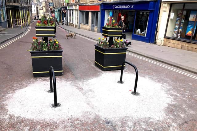 The mess left behind after the installation of new bike racks in Narrowgate, Alnwick.