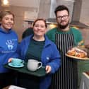 Christie Blackburn and Donna Swan from Calmer Therapy, with Craig from the Calmer Café on its opening day. (Photo by Helen Smith)
