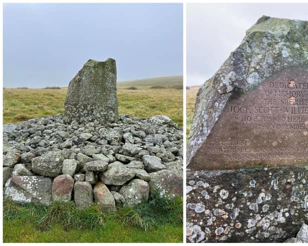 Before (left) and after (right) of the cairn's inscription.