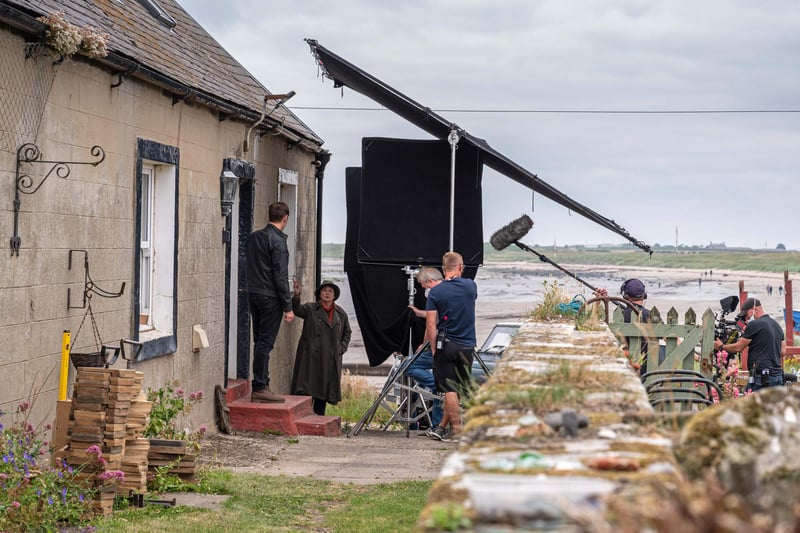 The shades are up for filming of the 11th series of Vera in Boulmer village.