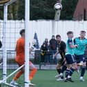 Action from Morpeth's 2-2 home draw with Hyde on Saturday. Picture by George Davidson.