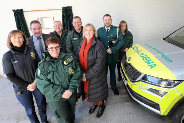 Pam Clouston, left, at the opening of Rothbury ambulance station.