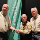 From left, Peter Thorp (County Commissioner), Francis Walker and Prof Sir Alan Craft (County Chairman).