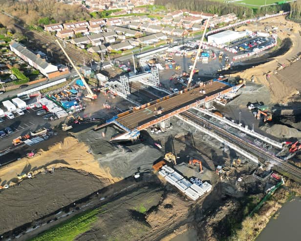 Construction is progressing on the station at Newsham, which will open alongside Ashington and Seaton Delaval in the summer. (Photo by Northumberland County Council)